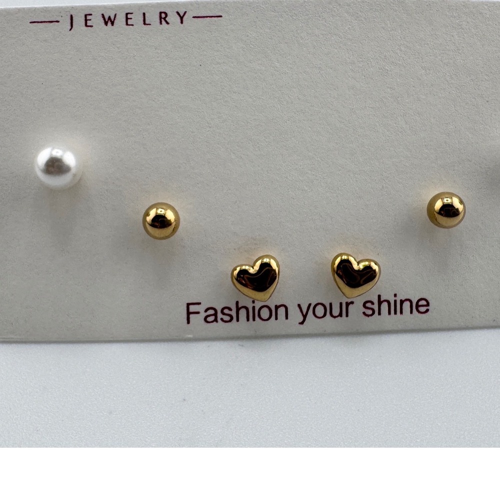 Set of 3 14k Gold Plated Stainless Steel Stud Earrings